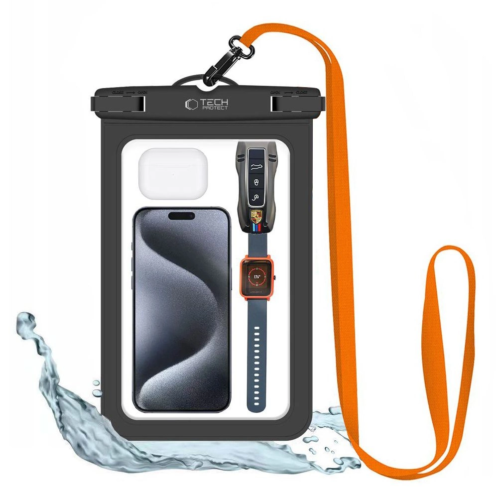 Tech-Protect UWC9 Waterproof Case for devices up to 8.9", Black/Orange
