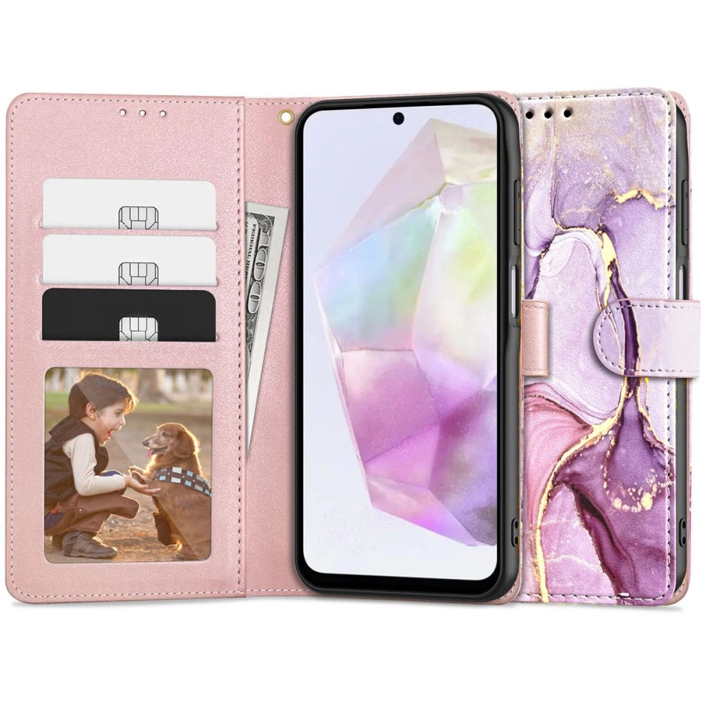Samsung Galaxy A35 ( SM-A356E/DS ) Tech-Protect Wallet Book Case Cover, Pink Marble | Telefona Vāciņš Maciņš...