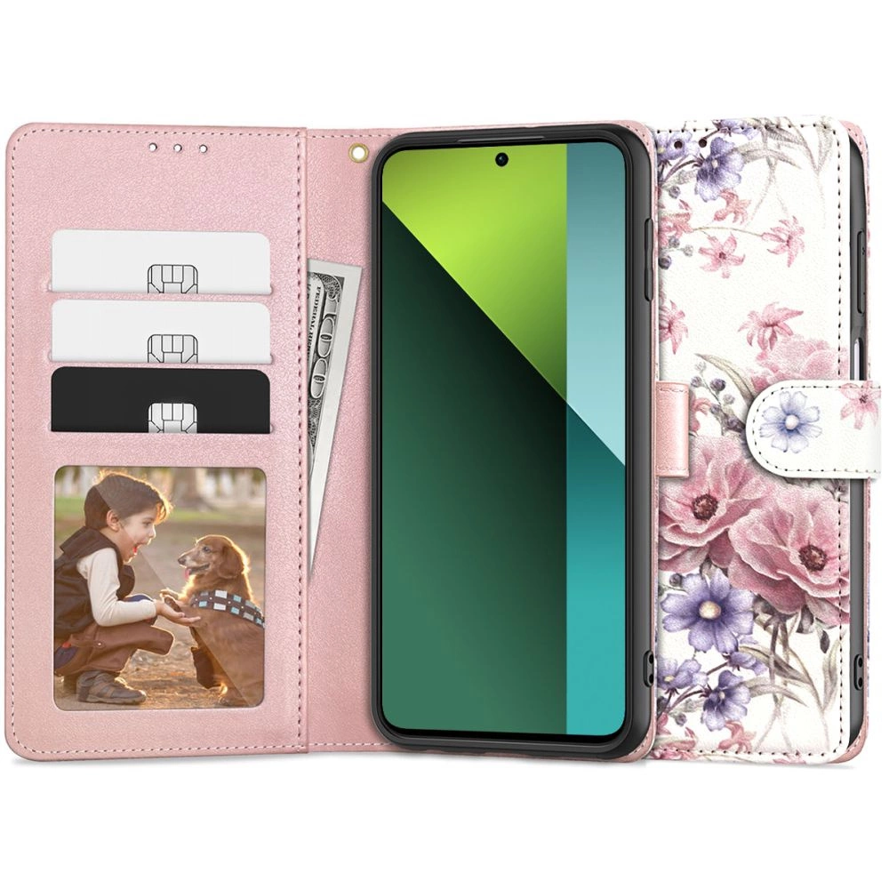 Xiaomi Redmi Note 13 Pro 5G / Poco X6 5G Tech-Protect Wallet Book Case Cover, Pink Flowers | Telefona Vāciņš...