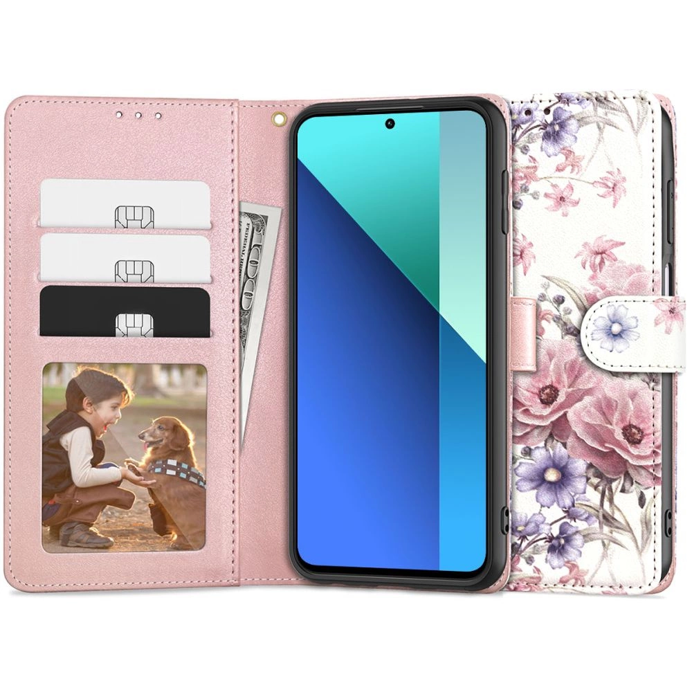 Xiaomi Redmi Note 13 4G / LTE Tech-Protect Wallet Book Case Cover, Pink Flowers | Чехол для Телефона...