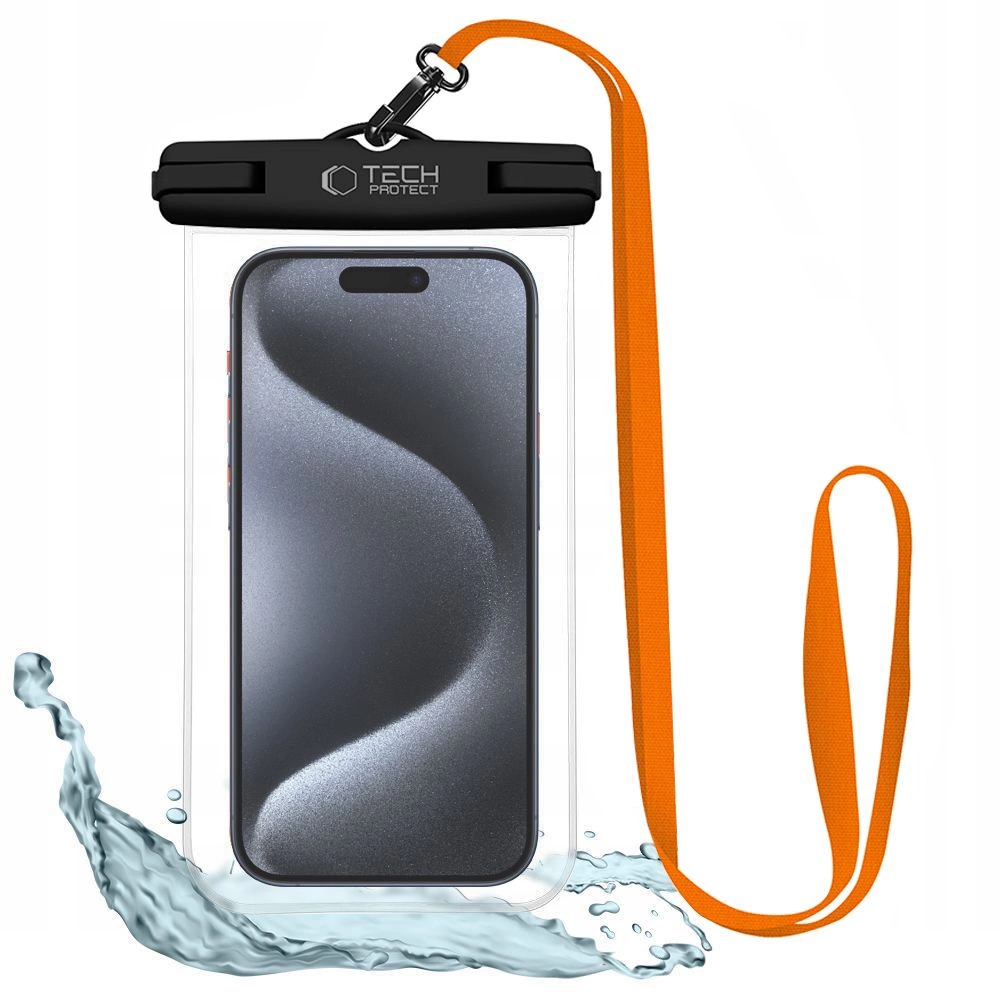 Tech-Protect UWC7 Universal Waterproof Case up to 6.9", Black/Orange