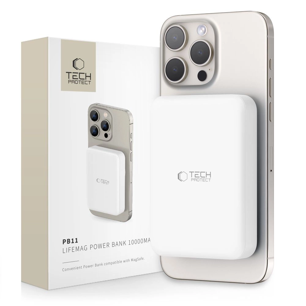 Tech-Protect LifeMag PB11 Powerbank с портом USB-C MagSafe 10000mAh 15W - белый + кабель