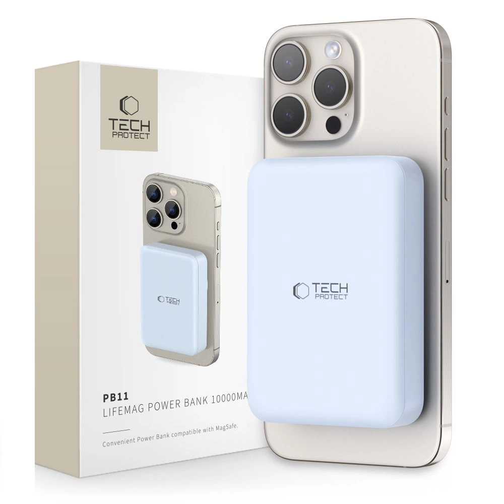Tech-Protect LifeMag PB11 Powerbank с портом USB-C MagSafe 10000mAh 15W - синий + кабель