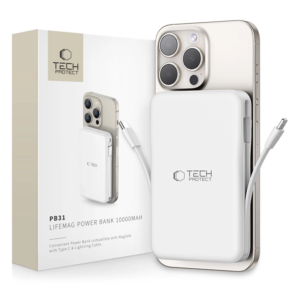 Tech-Protect LifeMag PB31 Powerbank с MagSafe 10000mAh 15W USB-C / USB-A встроенный кабель Lightning -...