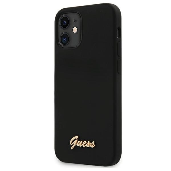 Guess GUHCP12SLSLMGBK iPhone 12 mini 5,4" melns/ melns cietais futrālis Silikona Script Gold Logo | 5.4"...