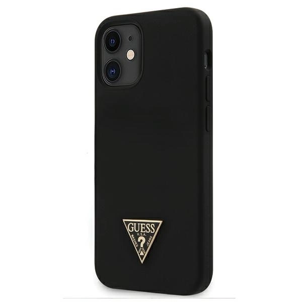 Guess GUHCP12SLSTMBK iPhone 12 mini 5,4\" melns cietais korpuss ar silikona trīsstūra logotipu | black hardcase...