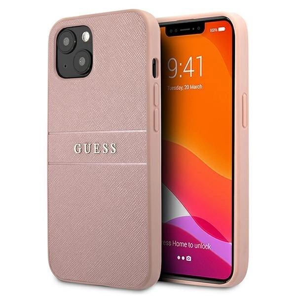 Guess GUHCP13SPSASBPI iPhone 13 mini 5,4" rozā/rozā cietais futrālis Saffiano Stripe | 5.4" pink/pink...