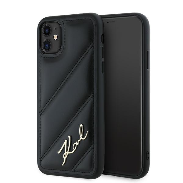 Karl Lagerfeld iPhone 11 / XR vāciņš Diagonal Quilted Script, melns