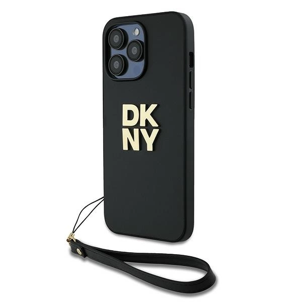 DKNY iPhone 14 Pro Max Case Wrist Strap Stock Logo, Black