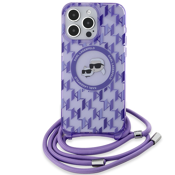 Karl Lagerfeld iPhone 15 Pro vāciņš Crossbody Monogram Karl & Choupette, violets