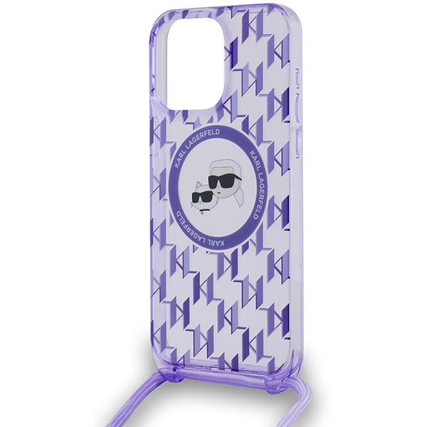Karl Lagerfeld iPhone 15 Pro vāciņš Crossbody Monogram Karl & Choupette, violets