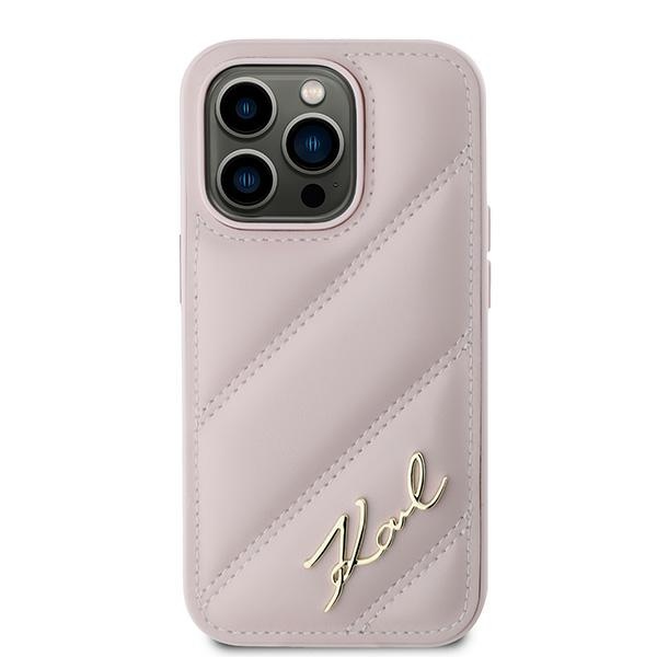 Karl Lagerfeld iPhone 14 Pro Max vāciņš Diagonal Quilted Script, rozā