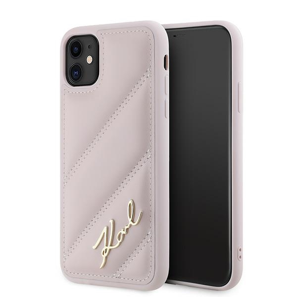 Karl Lagerfeld iPhone 11 / XR vāciņš Diagonal Quilted Script, rozā