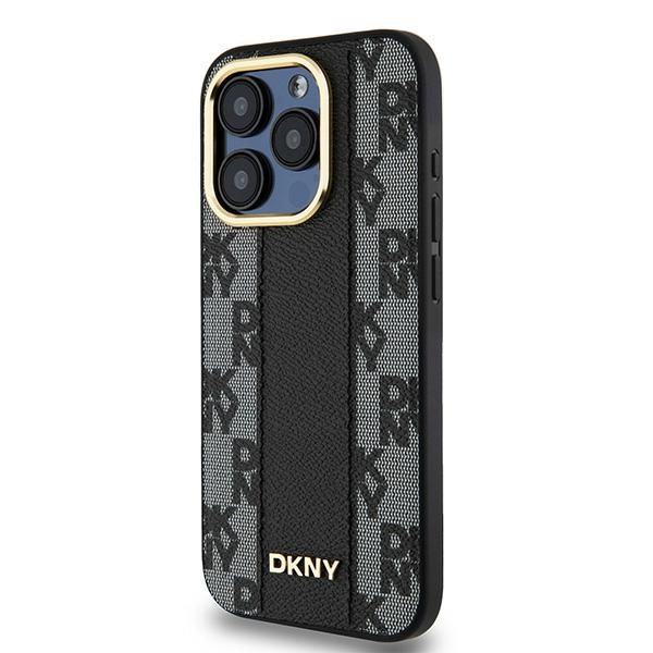 DKNY iPhone 15 Pro vāciņš Leather Checkered Mono Pattern MagSafe, melns
