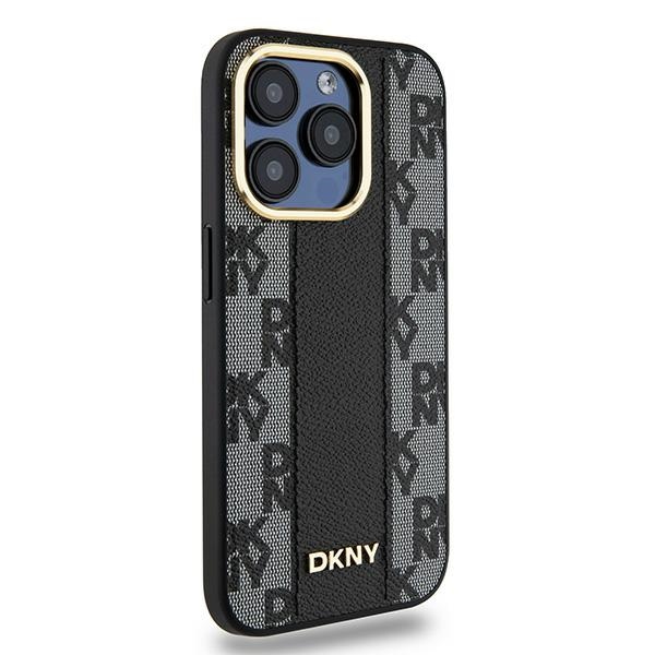 DKNY iPhone 15 Pro vāciņš Leather Checkered Mono Pattern MagSafe, melns