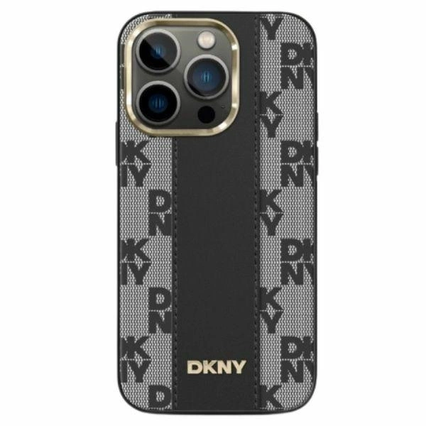 DKNY iPhone 14 / 15 / 13 vāciņš Leather Checkered Mono Pattern MagSafe, melns