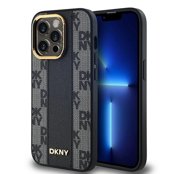 DKNY iPhone 13 / 13 Pro vāciņš Leather Checkered Mono Pattern MagSafe, melns