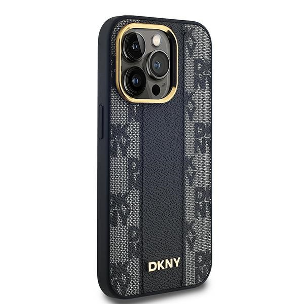 DKNY iPhone 13 / 13 Pro Case Leather Checkered Mono Pattern MagSafe, Black