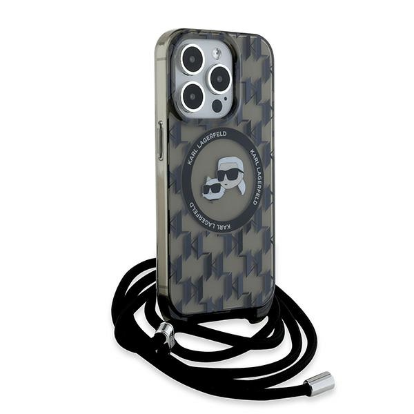 Karl Lagerfeld iPhone 15 Pro vāciņš IML Crossbody Monogram MagSafe, melns