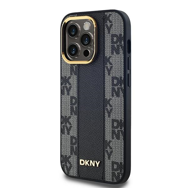 DKNY iPhone 13 Pro Max Case Leather Checkered Mono Pattern MagSafe, Black