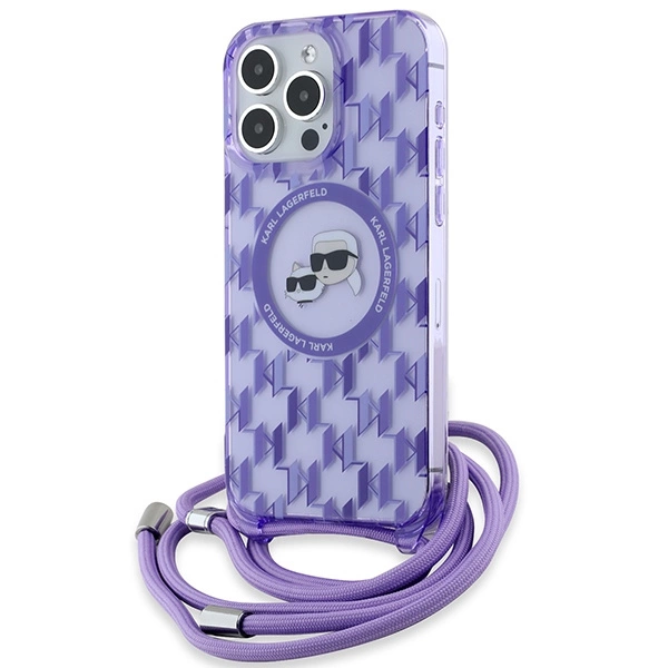 Apple iPhone 15 Pro Max 6.7'' Karl Lagerfeld IML Crossbody Monogram Karl & Choupette Head MagSafe Cover Case, Purple |...