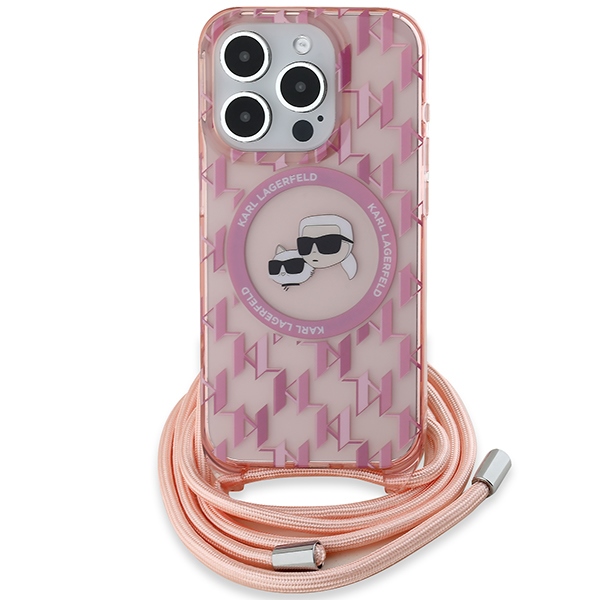 Karl Lagerfeld iPhone 15 Pro Max vāciņš IML Crossbody Monogram, rozā