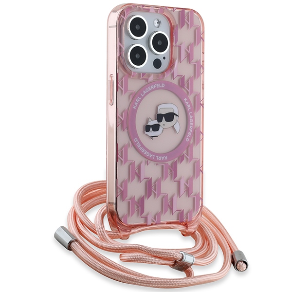 Karl Lagerfeld iPhone 15 Pro Max vāciņš IML Crossbody Monogram, rozā