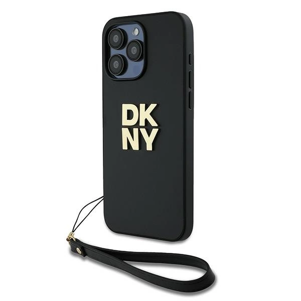 Apple iPhone 15 Pro Max 6.7'' DKNY Wrist Strap Stock Logo Case Cover, Black