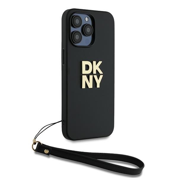 DKNY iPhone 15 Pro Max Case Wrist Strap Stock Logo, Black