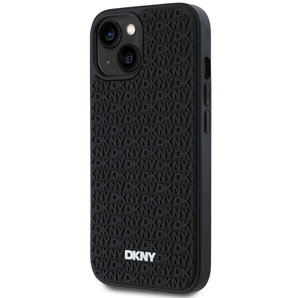 DKNY iPhone 15 Plus vāciņš 3D Rubber Repeat Pattern, melns
