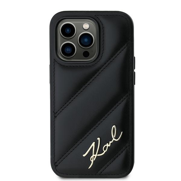 Karl Lagerfeld iPhone 14 Pro vāciņš Diagonal Quilted Script, melns