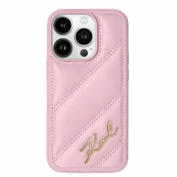 Karl Lagerfeld iPhone 14 / 15 / 13 vāciņš Diagonal Quilted Script, rozā