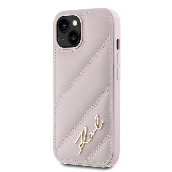 Karl Lagerfeld iPhone 14 / 15 / 13 vāciņš Diagonal Quilted Script, rozā