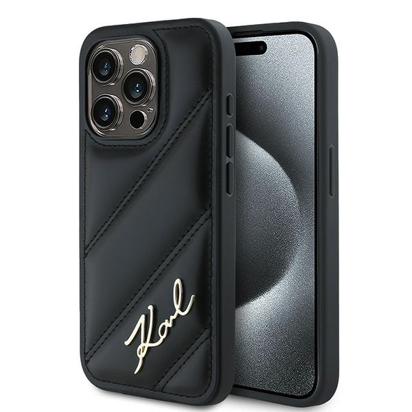 Apple iPhone 15 Pro 6.1'' Karl Lagerfeld Diagonal Quilted Script Cover Case, Black | Telefona Vāciņš Maciņš...