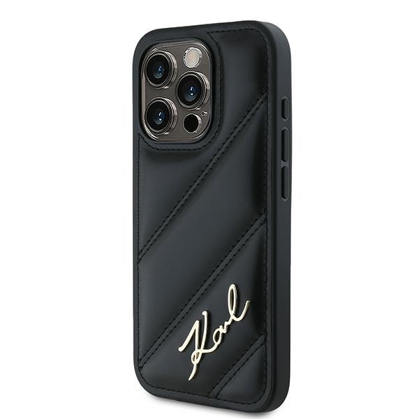 Karl Lagerfeld iPhone 15 Pro Case Diagonal Quilted Script, Black