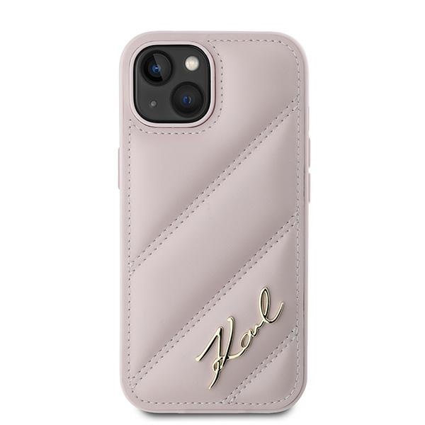 Karl Lagerfeld iPhone 15 Plus / 14 Plus Case Diagonal Quilted Script, Pink