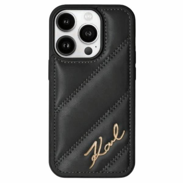 Karl Lagerfeld iPhone 15 / 14 / 13 vāciņš Diagonal Quilted Script, melns