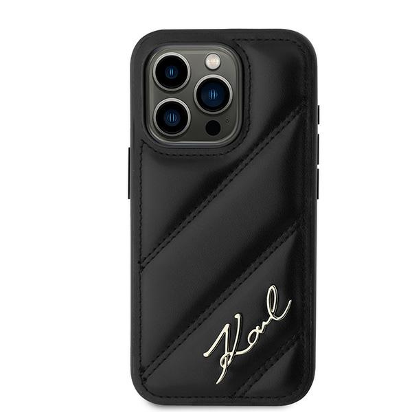 Karl Lagerfeld iPhone 15 Pro Max vāciņš Diagonal Quilted Script, melns