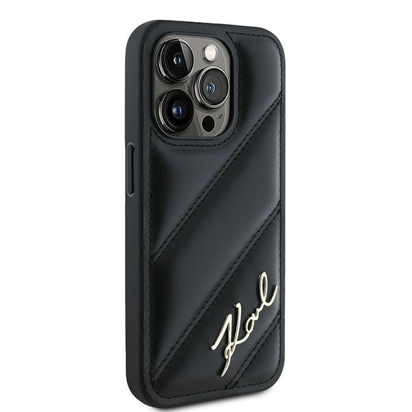 Karl Lagerfeld iPhone 15 Pro Max vāciņš Diagonal Quilted Script, melns