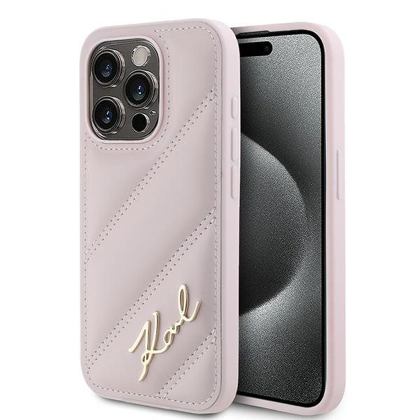 Karl Lagerfeld iPhone 15 Pro Max Case Diagonal Quilted Script, Pink