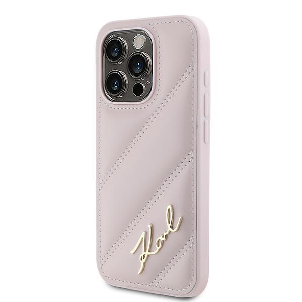 Karl Lagerfeld iPhone 15 Pro Max vāciņš Diagonal Quilted Script, rozā