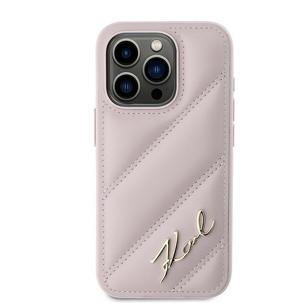 Karl Lagerfeld iPhone 15 Pro Max vāciņš Diagonal Quilted Script, rozā