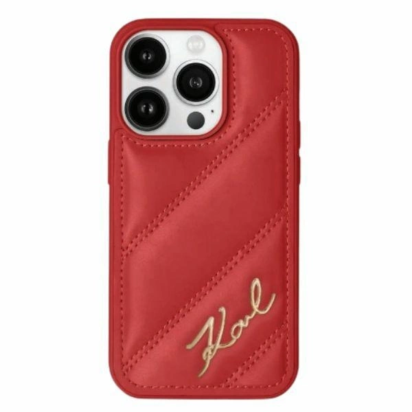 Karl Lagerfeld iPhone 15 Pro Max Case Diagonal Quilted Script, Red