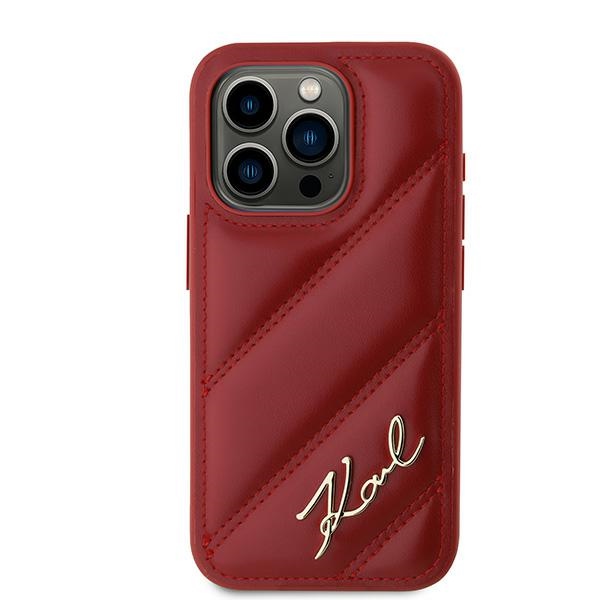 Karl Lagerfeld iPhone 15 Pro Max vāciņš Diagonal Quilted Script, sarkans