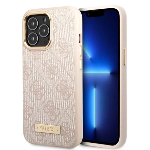 Apple iPhone 13 Pro Max 6.7" rozā ciets vāciņš maciņš Guess 4G Logo Plate MagSafe GUHMP13XU4GPRP | Phone Hard...