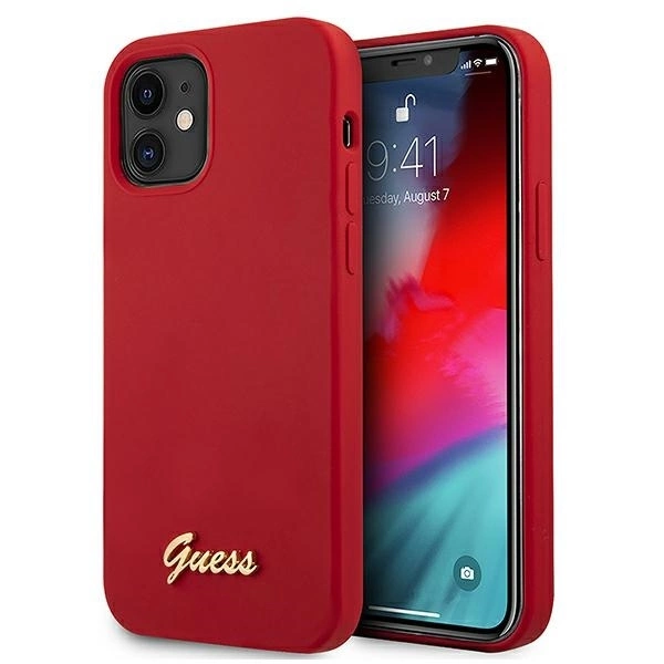 Guess GUHCP12SLSLMGRE iPhone 12 mini 5,4" sarkans/arkans cietais futrālis Metal Logo Script | 5.4" red/red...