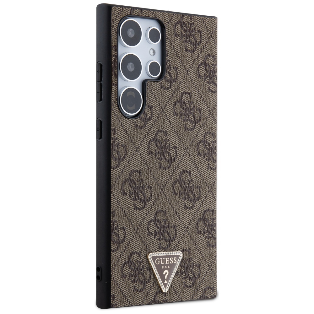 Guess Samsung Galaxy S24 Ultra Case Grip Stand 4G Triangle Strass, Brown