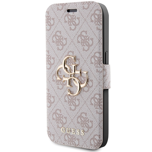 Apple iPhone 15 Pro Max 6.7\" Guess 4G Metal Logo Book Case Cover, Pink