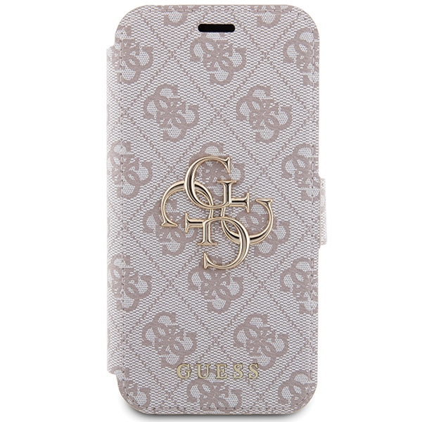 Apple iPhone 15 Pro Max 6.7\" Guess 4G Metal Logo Book Case Cover, Pink