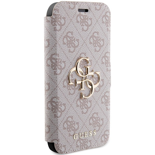 Apple iPhone 15 Pro Max 6.7\" Guess 4G Metal Logo Book Case Cover, Pink